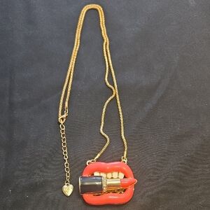 Red and Gold Lipstick Pendant Necklace